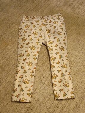 Tory Burch Floral-Trim Cropped Pants in Rust and Cream Size 12